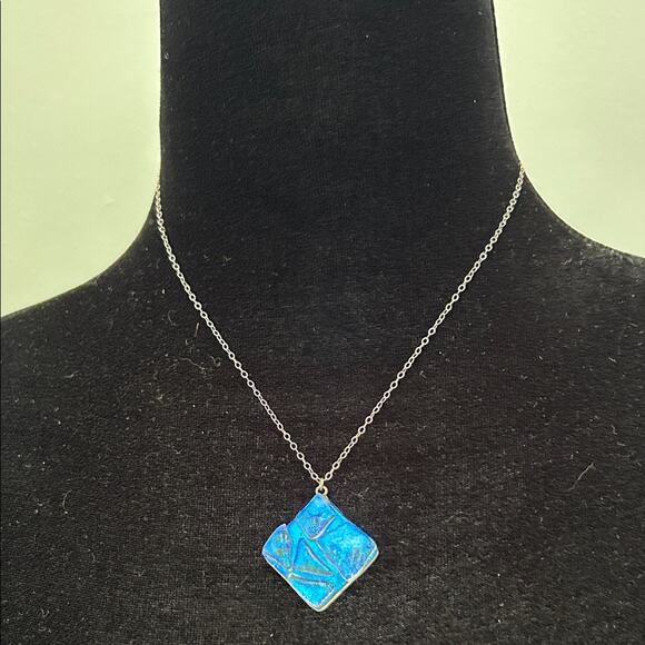 Dichroic Iridescent Glass Pendant Necklace on Sterling Silver Chain, 18 inches - Picture 15 of 15